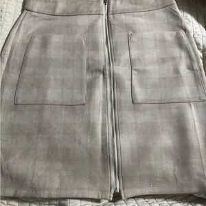 Alice Blue Taupe Plaid Mini Skirt with Front Zip Has glitter shine to it